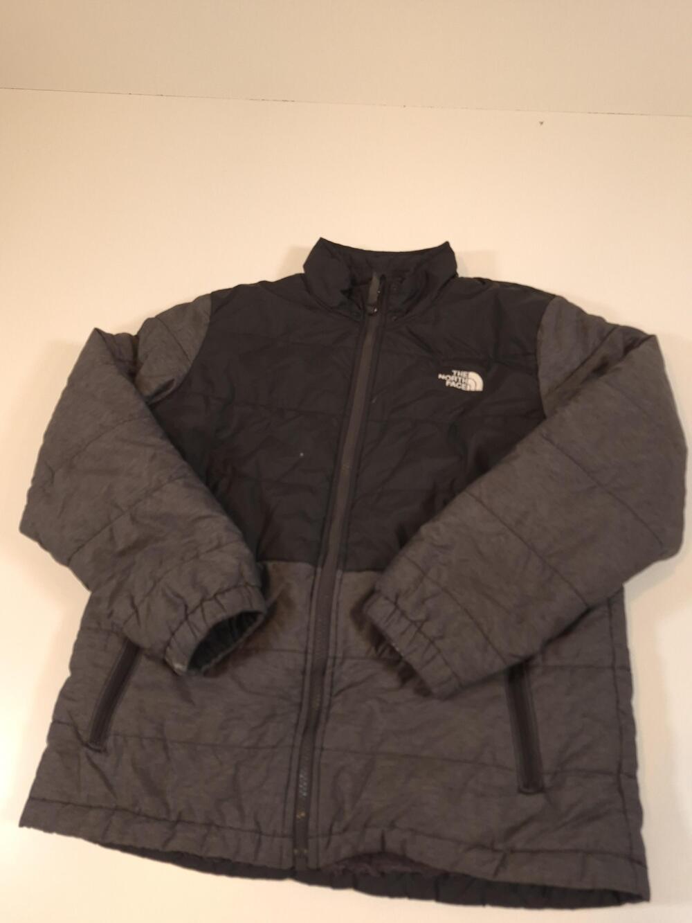 The North Face Jacket Boys 14/16 Gray Colorblock Sherpa Lined Puffer Hooded